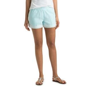 Vineyard Vines Shorts Aqua Blue White Striped Lace Trim Linen Cotton Pull On XS